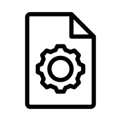 Vector icon of a document with a gear, symbolizing settings, configurations, and technical documentation. Editable stroke.