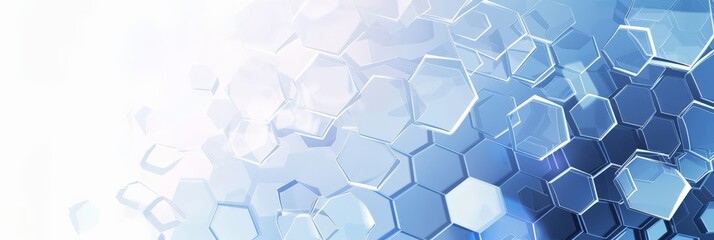 Fototapeta premium Bright abstract medical background with hexagonal elements and light blue color scheme. Represents healthcare and scientific advancements.