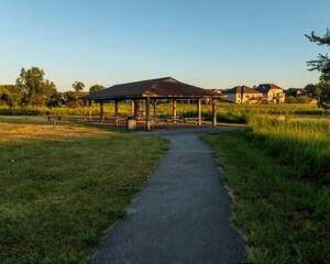 this walking trail leads to a pavilion are ready for the days visitors