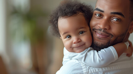 Fototapeta premium Handsome dad holding small baby, father's Day concept
