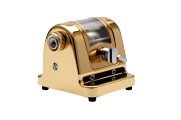 A Gilded Timekeeper: A Vintage Gold-Plated Mechanical Counter With a Silver Lever on a White or Clear Surface PNG Transparent Background.