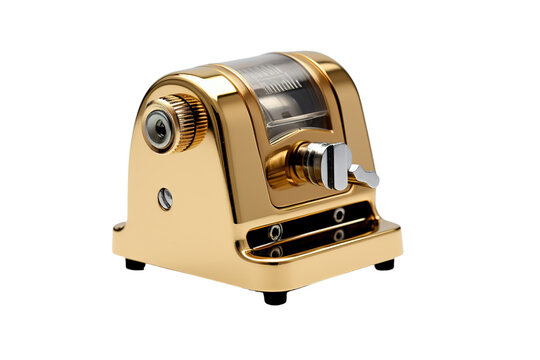 A Gilded Timekeeper: A Vintage Gold-Plated Mechanical Counter With a Silver Lever on a White or Clear Surface PNG Transparent Background.