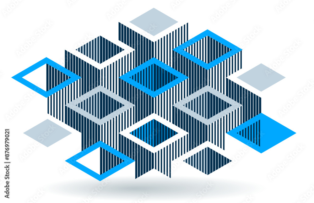 Poster abstract vector wallpaper with 3d isometric cubes blocks, geometric construction with blocks shapes 
