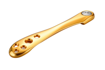 A Golden Key to Bone Healing: A Curved Medical Implant for Fracture Repair on a White or Clear Surface PNG Transparent Background.