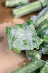 frozen and ice-covered green asparagus beans