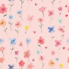 Obraz premium Watercolor flowers on pink background seamless pattern