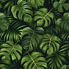 eamless pattern with green tropical leaves