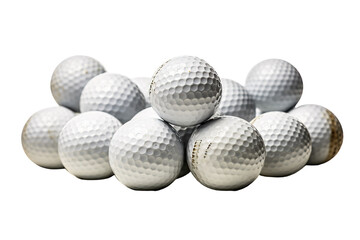 A Pile of Pristine White Golf Balls Ready for the First Tee Time of the Day on a White or Clear Surface PNG Transparent Background.
