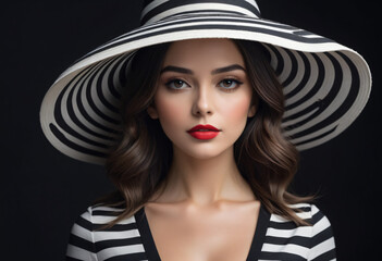 Woman wear stripe hat