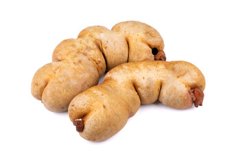 Hausmacher Zwiebelleberwurst, Zwiebel-Leberwurst auf weißem Grund