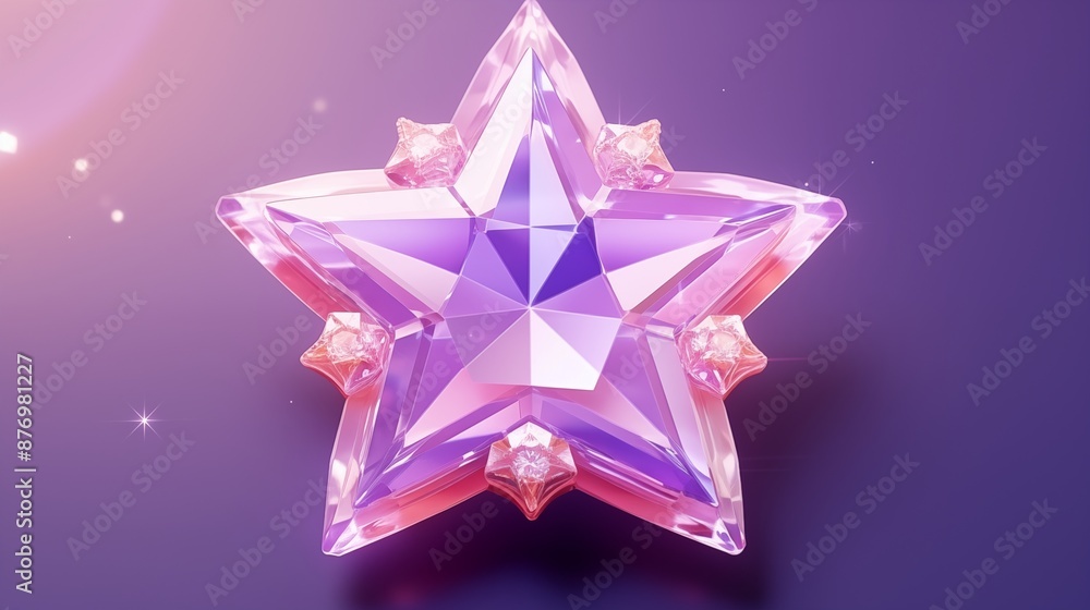 Poster Elegant Multi-Faceted Crystal Star Gem Shining in Purple and Pink Hues