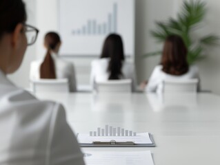 Fototapeta premium Business strategy meeting, top executives analyzing market trends, hightech conference room, focused discussion