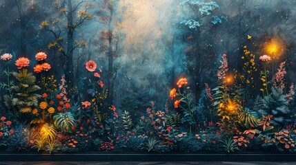 Fototapeta premium Enchanted Forest with Glowing Flowers - Generative AI