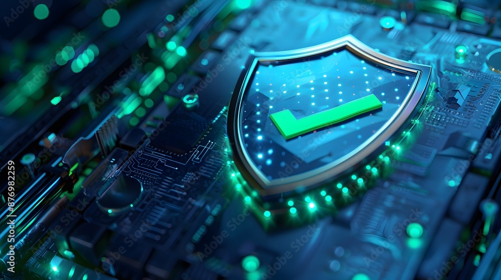Aufkleber a close-up of a digital shield icon on a circuit board, symbolizing cybersecurity and data protectio