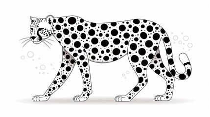 Fototapeta premium A clean and minimalist outline of a cheetah, perfect for a coloring book with its crisp lines and easy-to-follow design. Ideal for all ages to enjoy coloring and learning about wildlife.
