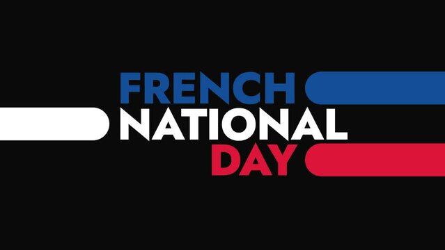 French National Day colorful motion graphics seamless loopable text animation on black or white background for celebrating french national bastille day in july