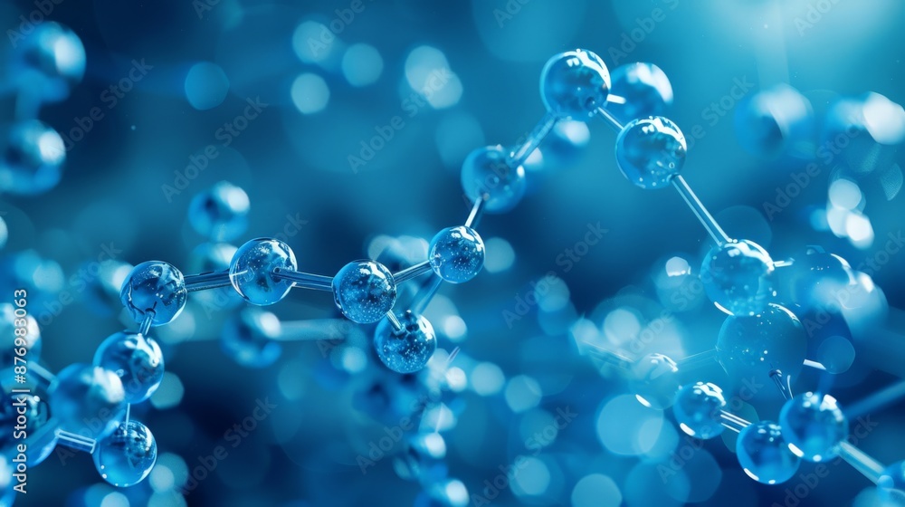 Poster close-up of blue molecular structure with a dark blue background. concept of advanced biotechnology 