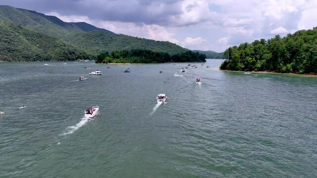 parade of boats at watauga lake on july 4th on watauga lake in tennessee near elizabethton
