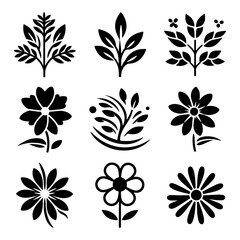 A set of flower designs with a variety of shapes and sizes