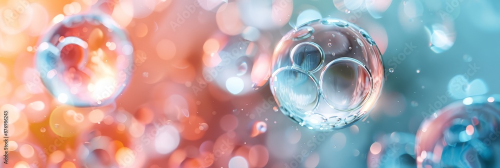 Aufkleber floating cells with colorful bokeh background symbolizing cellular research and medical science.