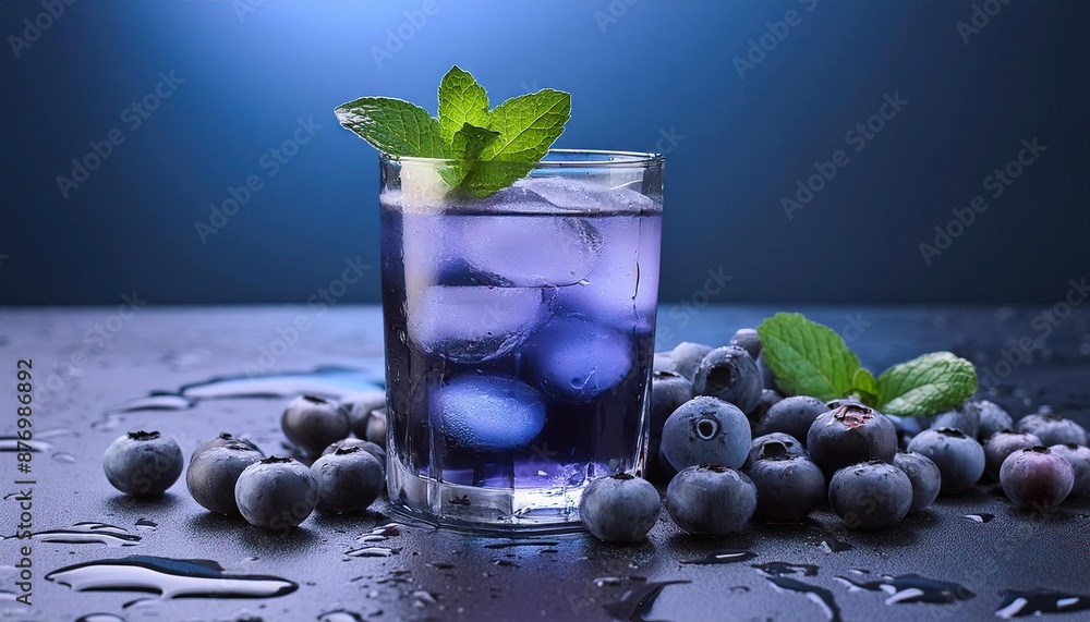 Wall mural icy glass of blueberry beverage