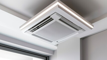 Modern air conditioning unit seamlessly integrated into a sleek ceiling design, providing efficient cooling in a contemporary living space