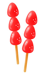 甘くておいしい二個のいちご飴のイラスト
