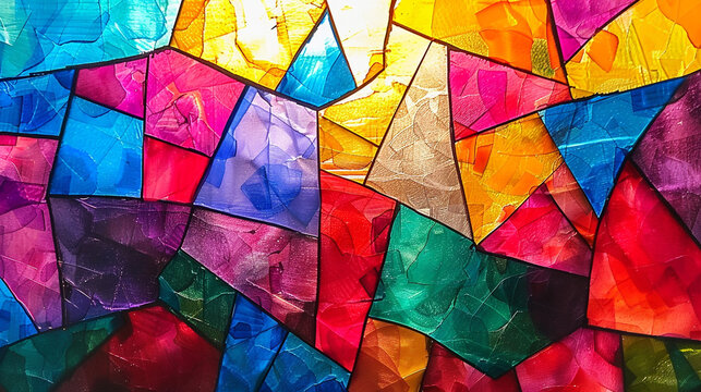 DIY tissue paper stained glass art, featuring colorful tissue paper layered and glued onto wax paper to mimic the look of stained glass.