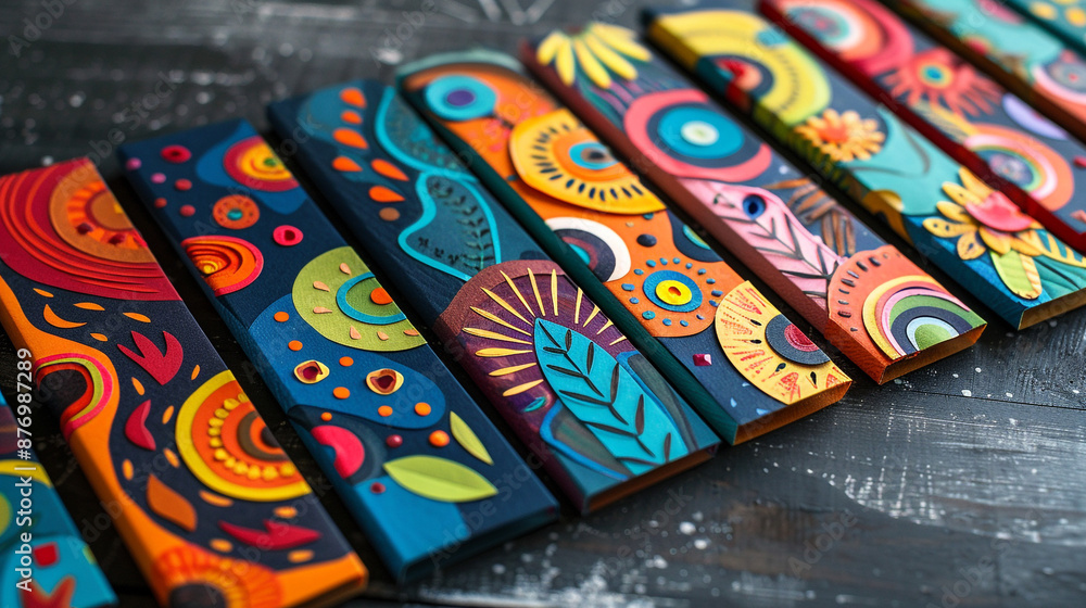 Poster handcrafted paper bookmarks with whimsical designs, cut from colorful computer paper and personalize