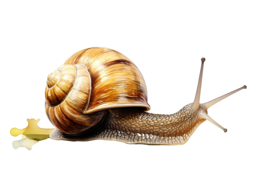 A Snails Journey: Watercolor Illustration of a Brown and Yellow Snail on a White Background on a White or Clear Surface PNG Transparent Background.