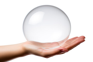 A Clear Sphere Held by Two Hands Against a White Background on a White or Clear Surface PNG Transparent Background.