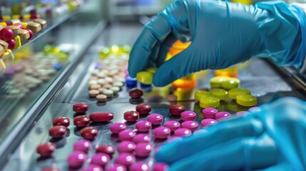 Visual inspection by scientists of a medicine tablet for quality and contaminants