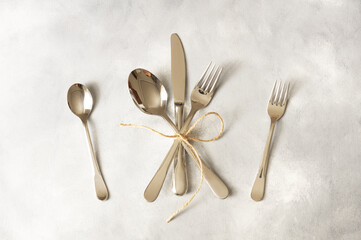 Set of cutlery, fork, spoon, knife, teaspoon, stylish for dinner table 