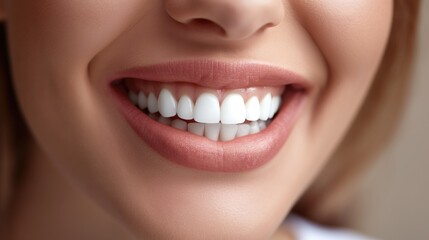 Fototapeta premium Close up portrait of a beautiful young woman with a beautiful flawless smile with white healthy teeth. Concept of dentistry and healthy teeth
