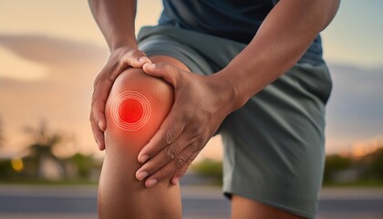 Close-up of a male knee with a 3d point of pain