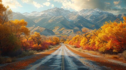 Naklejka premium Scenic Mountain Road in Autumn - Generative AI