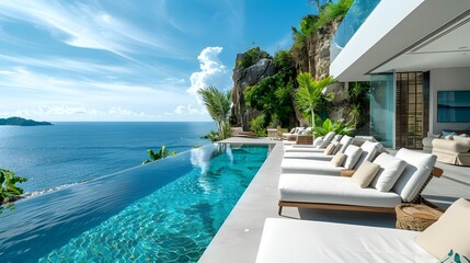 Fototapeta premium A beautiful pool with a view of the ocean 