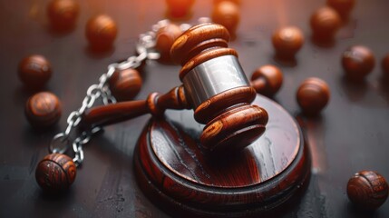 A wooden gavel sits prominently on a desk, surrounded by other identical gavels, symbolizing the multifaceted nature of the legal system and various courts of law.