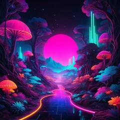 Obraz premium a dreamscape filled with neon colors and glowing patterns