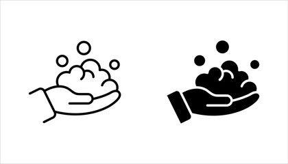 foam Cream on hand line icon set, simple skin cleanser flat design vector pictogram, vector illustration on white background