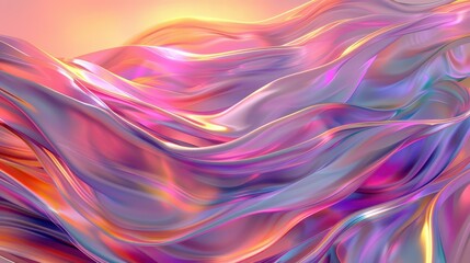Obraz premium A luminous abstract image showcasing fluid, curved waves in shimmering colors that blend seamlessly, evoking a sense of motion and fluidity in a visually stunning display.