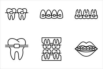 Dental braces vector icon set in line style design vector illustration on white background