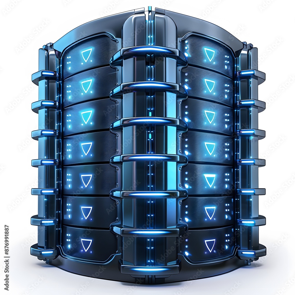 Aufkleber high-tech blue server rack glowing with futuristic lights, representing advanced data storage and co