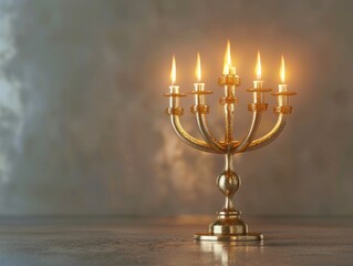 Fototapeta premium Golden Menorah with Lit Candles
