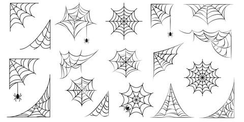 Spider web set. Halloween icon. Spider's web sign. Outline spiderweb symbol.