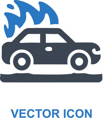 Car on fire blaze icon