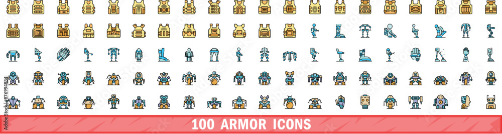 Aufkleber 100 armor icons set. color line set of armor vector icons thin line color flat on white