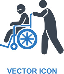 Fototapeta premium Elderly in wheelchair pushed caregiver icon