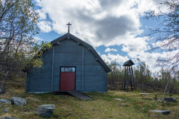 Obraz premium Mountain chapel at Risem, Norrbotten, Sweden