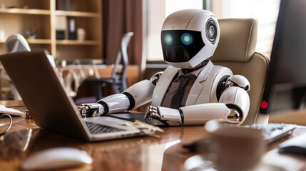 robot working in office, AI assistant business concept
